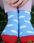 Kids Merino Gumboot Socks | Light Blue Clouds