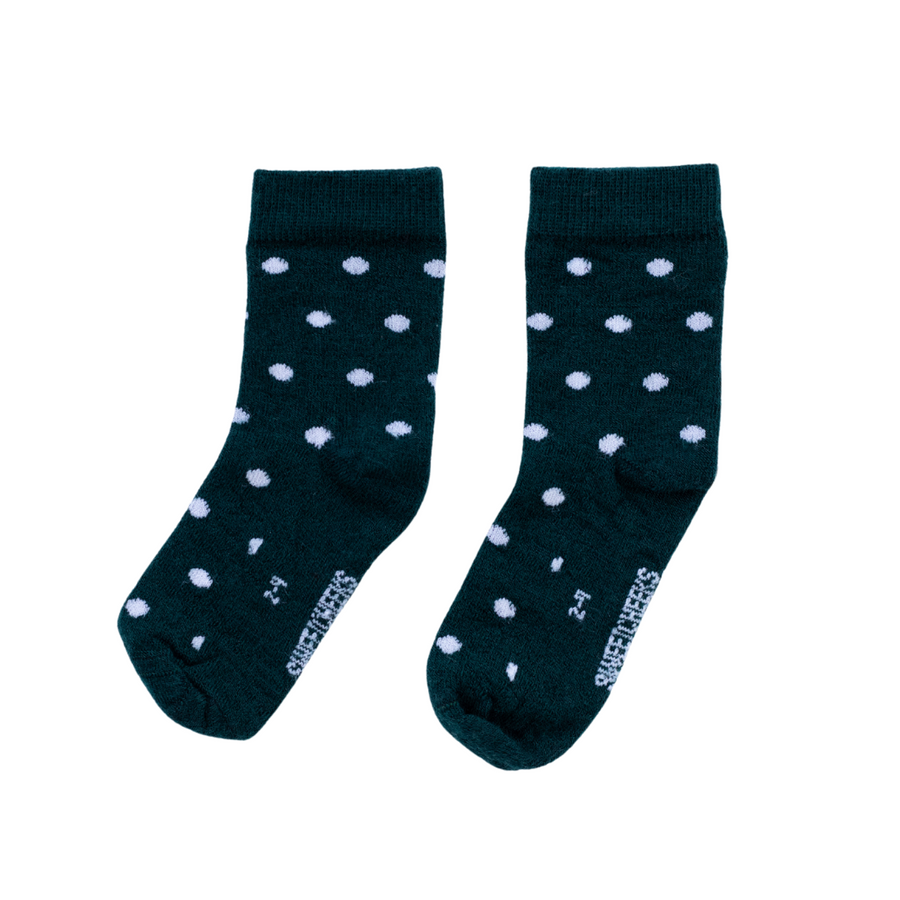 Kids Merino Crew Socks | Forest Green Dots