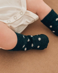 Kids Merino Crew Socks | Forest Green Dots