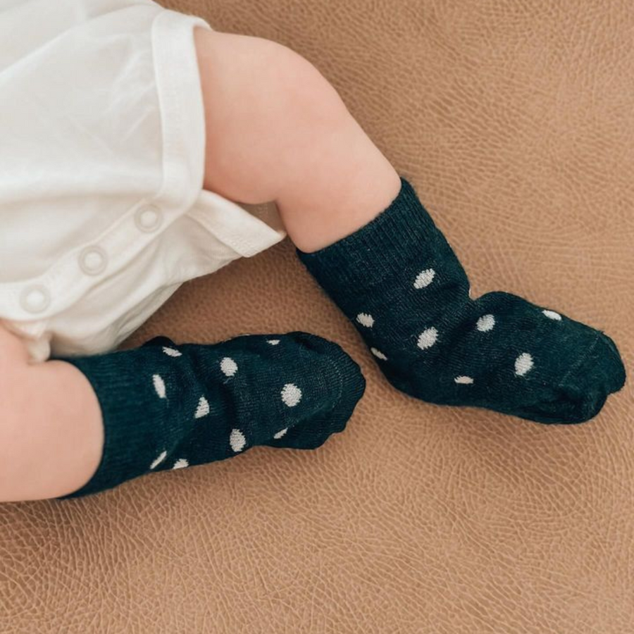 Baby Merino Crew Socks | Forest Green Dots