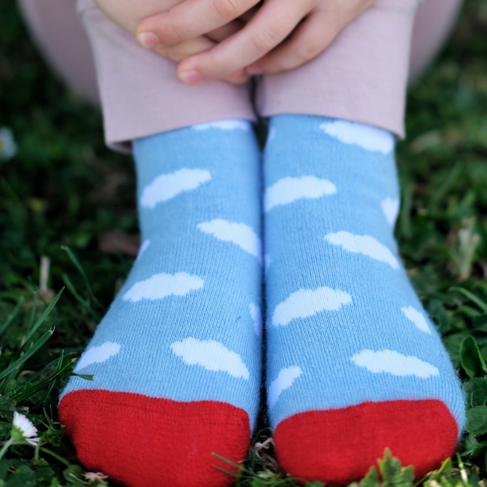 Kids Merino Gumboot Socks | Light Blue Clouds